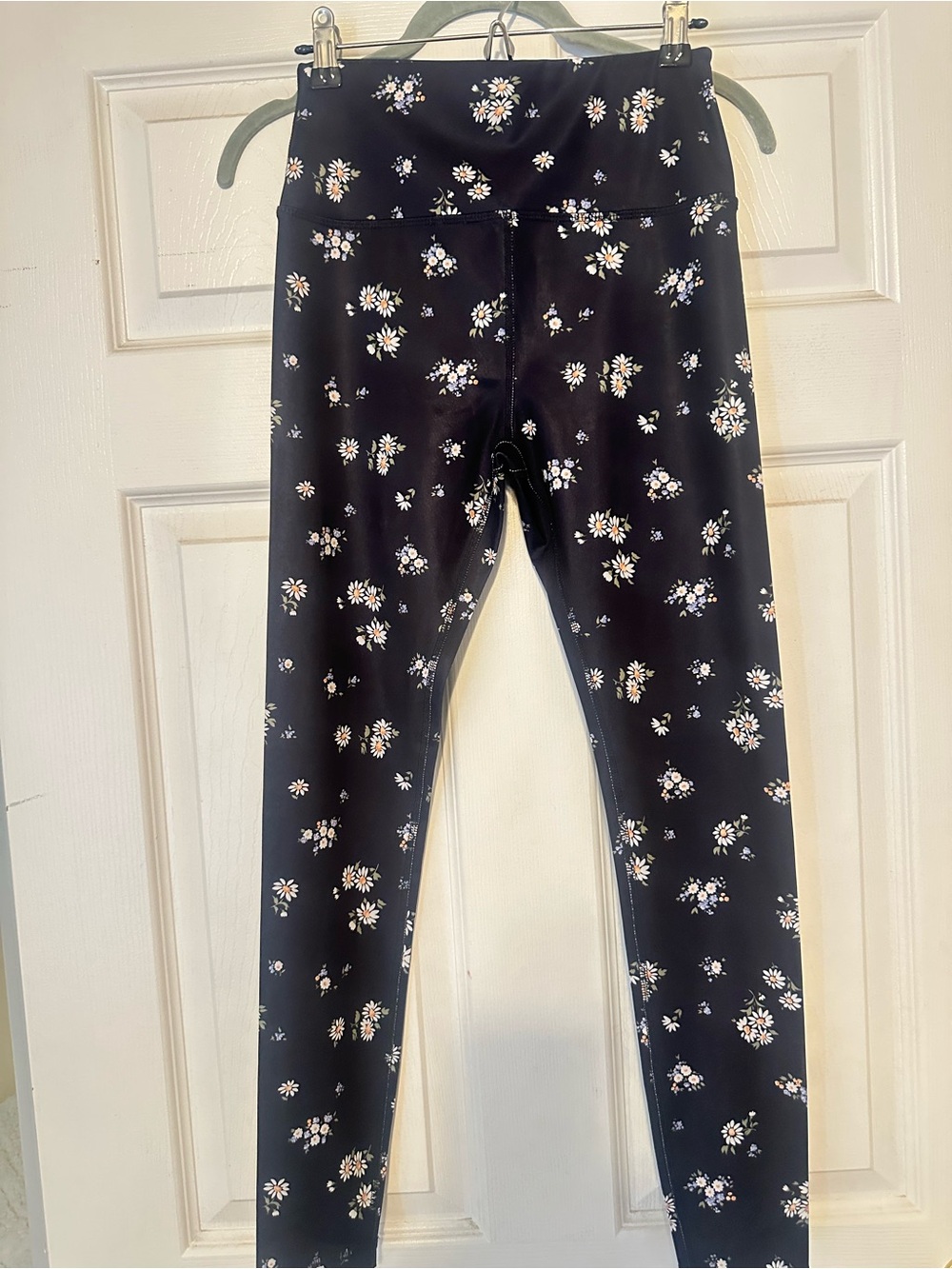 Reformation Black Floral Leggings with White & Yellow Daisies